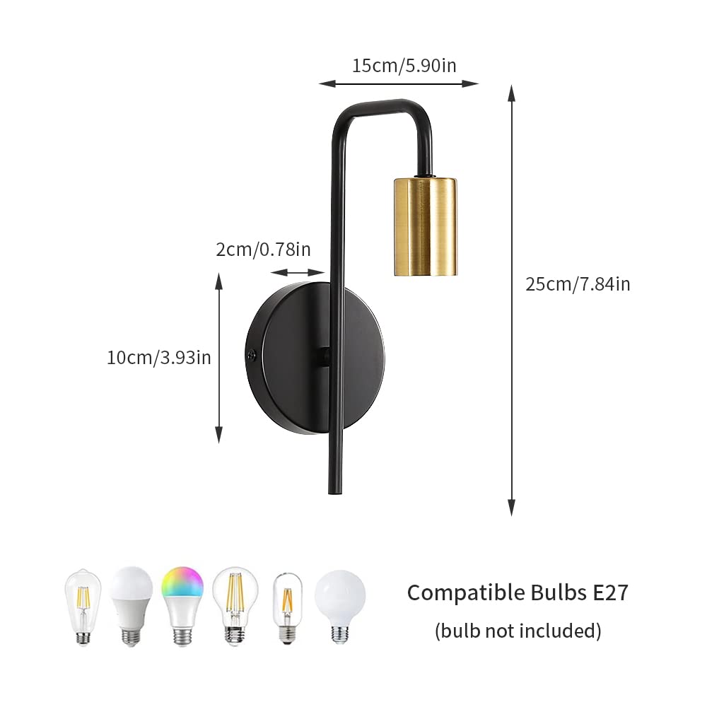 Osairous Applique Murale Vintage 2 Pack, Lampe Murale Intérieur Industrielle, Spot Mural Fer Rétro pour Chambre Couloir Bar, E27, IP20, Noir, Sans Ampoule