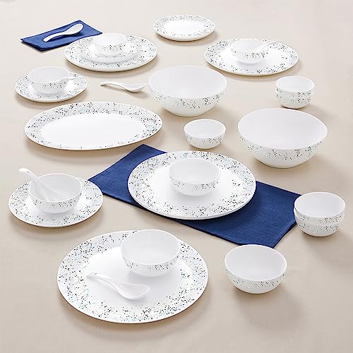 Image of Larah By Borosil Moon Riva Dinner Set- 33 Pcs, Opal Glass Dinner Plates & Bowls Crockery Set for Dinning, White