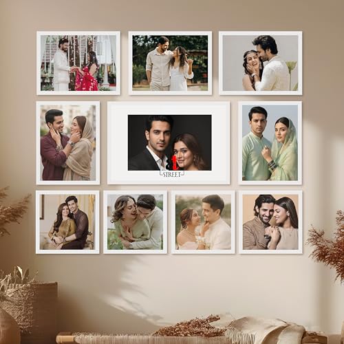 Image of Art Street Photo Frame Set of 10 White Wall Decor Collage Display Hanging Family Picture Frames Gallery Collection Decor Items Wall Mount Frames Birthday Anniversary, 8x8, 8x12 and 12x16 In