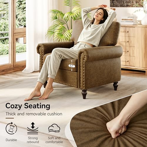 Image of Nailhead Trim Accent Chair,Faux Leahter Mid Century Modern Living Room Arm Chairs,Comfy Bedroom Reading Chair for Adults,Cozy Single Sofa Corner Side Room Chair,Vintage Brown
