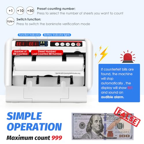 Image of Battery Operated Bill Counter Machine Portable Rechargeable Money Counter