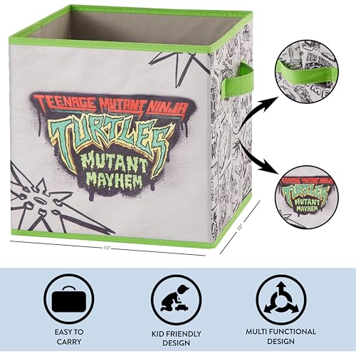 Image of Teenage Mutant Ninja Turtles: Mutant Mayhem Storage Cubes - Set of 2 Collapsible Fabric Bins, 10x10 Inch - Kids Toy Organizer Baskets for Bedroom, Playroom, Closet - TMNT Room Decor
