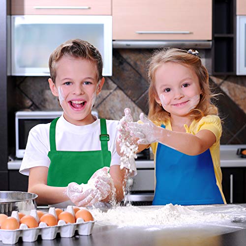 Yaomiao 4 Pieces Kids Apron with Pocket Children Adjustable Chef Apron for Cooking Baking Painting (Green, Orange, Red, Blue M for 7-13 Age)