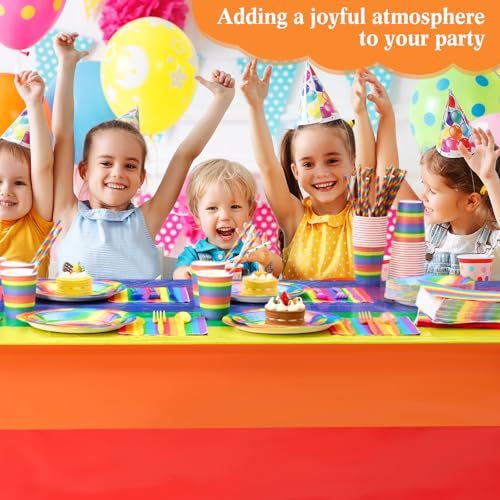 Image of Funnymoom 452 Pcs 50 Guests Pride Party Supplies Decoration, Rainbow Pride Paper Plates Napkins Cups Tablecloth Cutlery Straws Gay Lgbt Disposable Tableware Sets for Rainbow Birthday Table Decoration