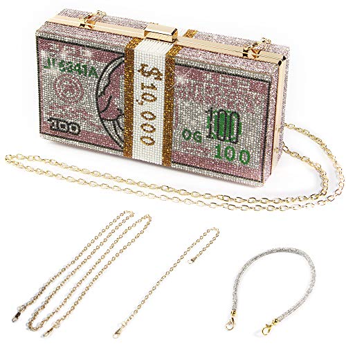 Money Clutch Purses for Women, Stack of Cash Dollars Crystal Clutch Purses, Women Diamond Evening Bags Party Cocktail Rhinestone Handbags, Wedding Dinner Bag, Girly Pink