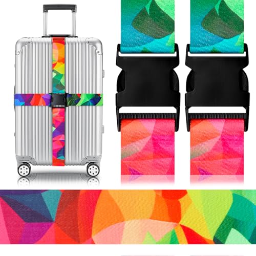 Image of Gutsdoor Luggage Straps for Suitcases Adjustable Travel Belt, Connector Holds Suitcase Bright Colorful Identifiers Travel Bag Accessories (Colorful Geometry)