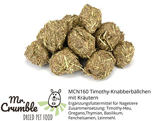 Mr. Crumble Dried Pet Food Knabberbällchen aus Timothy-Heu getreidefrei 6er-Set, Strukturfutter Leckerli für Kaninchen, Meerschweinchen und Degus und andere Nager