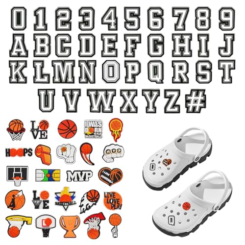 62 Piezas de Pins para Crocs, Temática Baloncesto, Jibbitz, Charms y Accesorios Crocs con Letras y Números para Decorar Zapatos, Ideal para Niños, Adolescentes y Adultos