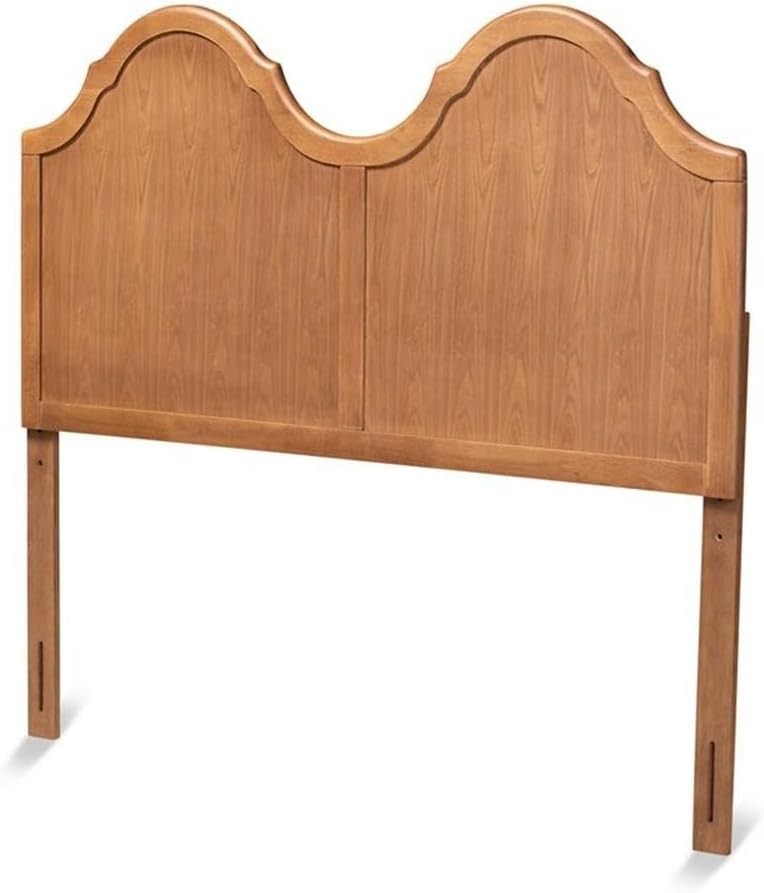 BOWERY HILL King Size Arched Headboard, Ash Walnut Finish, Rubberwood and Engineered Wood, 78.1 x 50 in, Scalloped Detailing, Adjustable Height, Classic Bedroom Backdrop