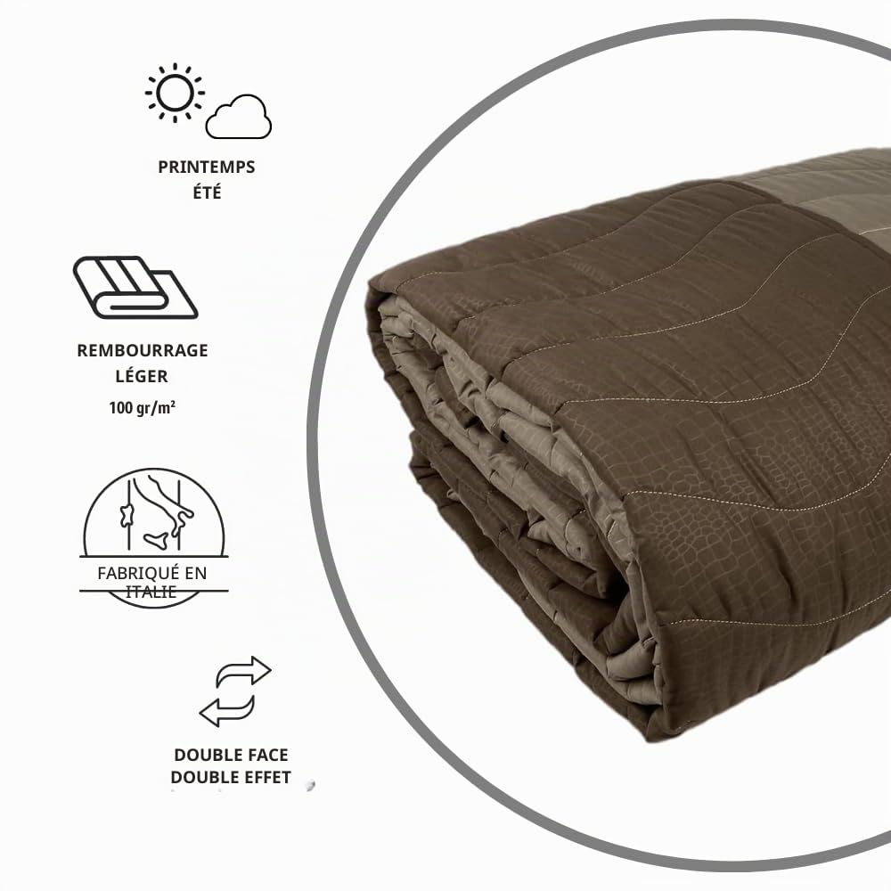 MAXIME MAISON - Dessus de Lit 2 Personnes 240x260 (100 GR/mq) Couvre Lit 2 Personnes 240x260, Couverture Lit, Dessus de Lits et Couvre-Lits, Jeté de Lit Double Face (Marron/Moka)