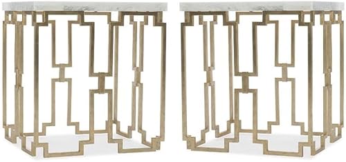 Home Square Mesa auxiliar de metal en mármol blanco y base dorada juego de 2