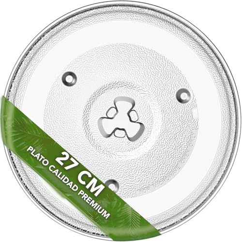 Consejos para Comprar Marcos para microondas favoritos de las personas. 47 Plato de Cristal Premium para Microondas, 27 cm, Base Trébol, Compatible con LG, Mabe, Whirlpool, Kenmore, Emerson, HighPointe, Panasonic, Samsung, GE, Hisense