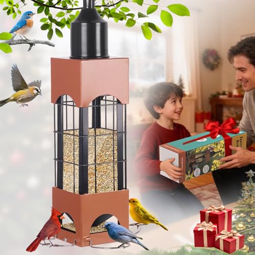 Squirrel Proof Bird Feeders for Outdoors with Weight-Activated, 5LB Metal Hanging Bird Feeders for Outside, Large Wild Feeders for Cardinals, Chickadees, Durable Backyard Feeders