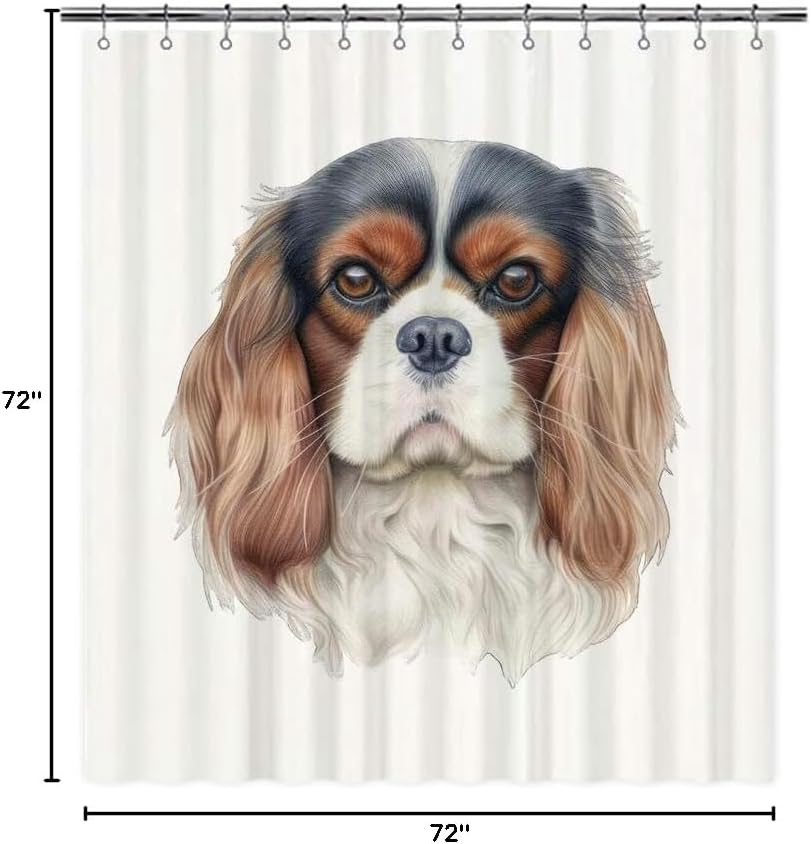 Cute Cavalier King Charles Spaniel Dog Portrait Shower Curtain Watercolor Animal Pet Puppy Print Bath Curtains for Bathroom Home Decoration with 12 Hooks 72x72 Inch