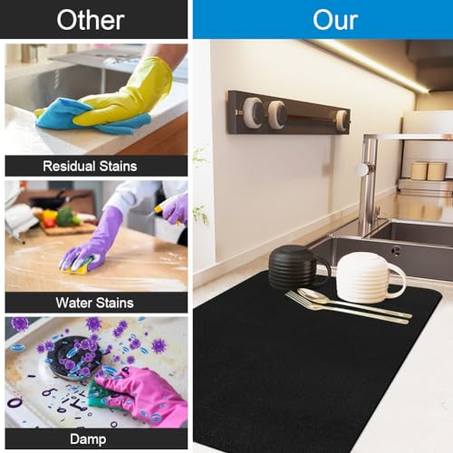 AUAUY Kitchen Super Absorbent Draining Mat, 60x40cm Coffee Machine Absorbent Draining Mat, Dish Drying Mat for Kitchen Counter, Anti Slip Drainer Mat for Dish Coffee Bar Worktop, Grey - Image 5