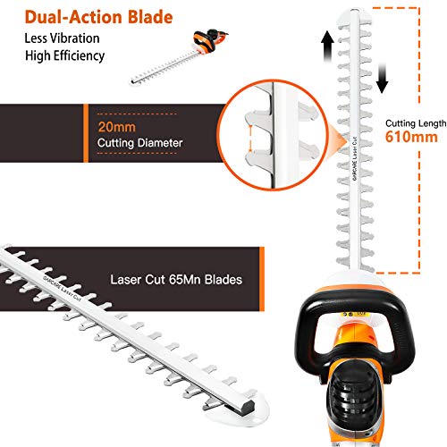 GARCARE Corded Electric Hedge Trimmer 680W Bush Tree Cutter with 61cm Blade Length, 20mm Cutting Width, Adjustable Handle - Image 4