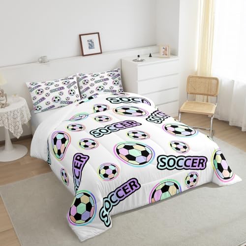 Image of Feelyou Colorful Soccer Ball Coverlet Set Comforter Queen Size for Kids