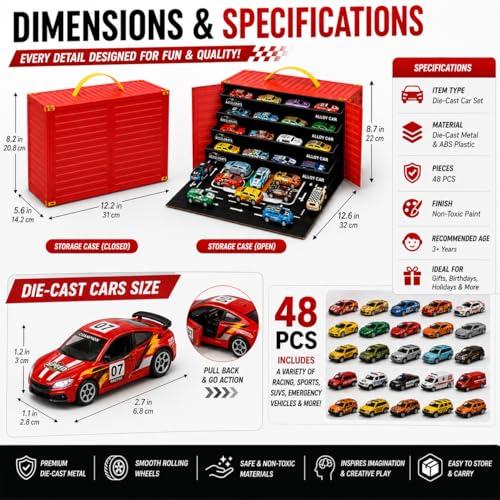 Image of TAZLYN hot Wheels car Collection Set Container Storage Box mini Cars for Kids Toy 48 car Set - cast Pull Back Cars Children Alloy Racing Toys Birthday Gift for Boys & Girls