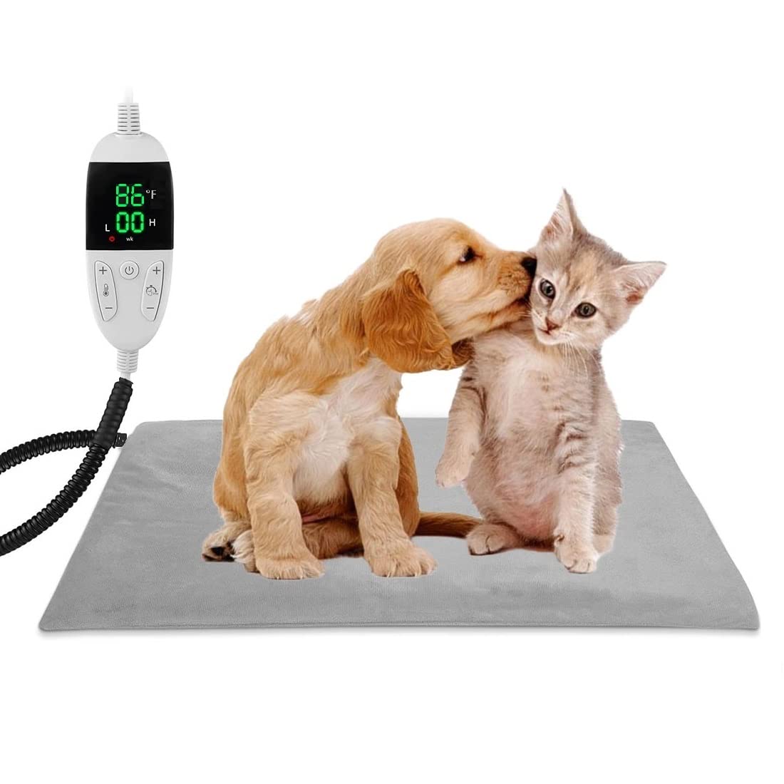 Pet Heating Pad, Temperature Adjustable Heated Bed, Digital Display Smart Heating Mat with Anti-bite Wire and Waterproof for Dogs, Cats,Rabbits,