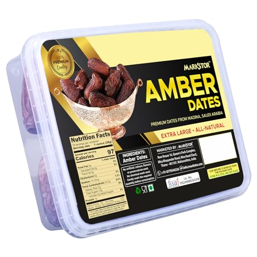 Image of MARKSTOR Fresh Amber Dates-Extra-Large Premium Dates From Madina, Saudi Arabia|King Size Khajoor Khajur-500 Grams