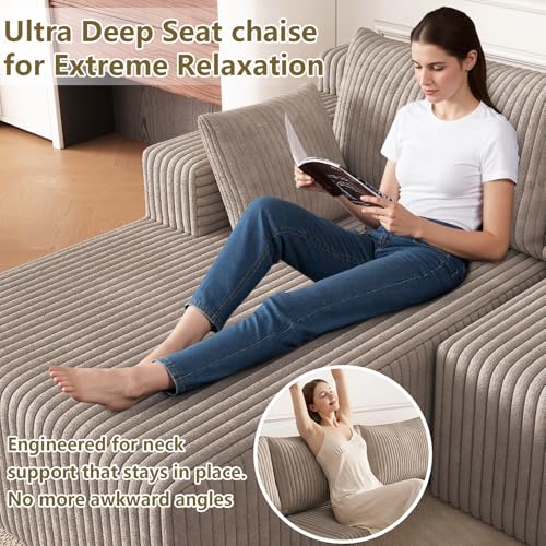 Image of 124 inch Modular Sectional Sleeper Sofa, Boneless Cloud Couch for Living Room, U Shaped 3 Seat Sofa with Deep Seat, Free Combination, Couch in a Box, No Assembly Required (Camel)