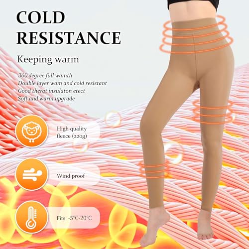 Image of UISLII Fleece Lined Tights Women, Warm Footless pants, Fake Translucent Thermal Skin Colored Tights for Winter(Suntan M-T)
