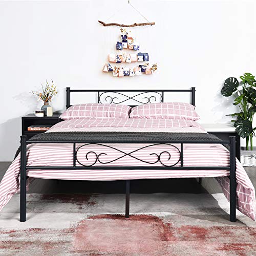 OGEFER F02 Full Size Metal Bed Frame Black Mattress Foundation Base Platform