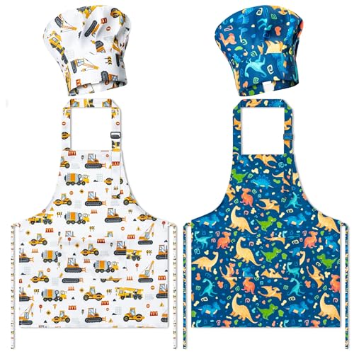 GROBRO7 4Pcs Kids Apron and Chef Hat Set Gift for...