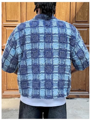 GORGLITTER Men's Cropped Shirt Button Up Short Sleeve Color Block Distressed Y2k Crop Top Streetwear2