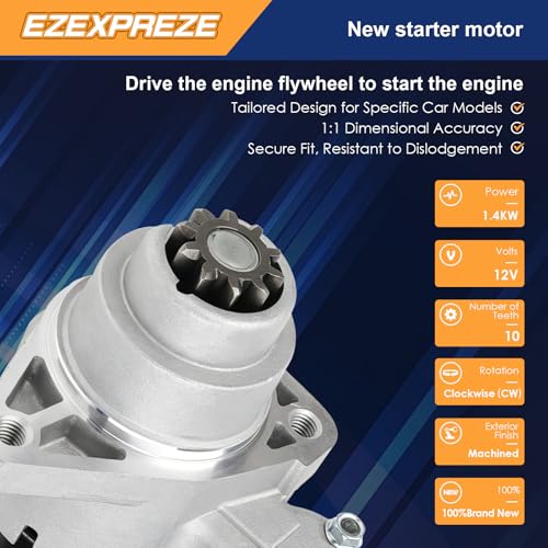 Image of Ezexpreze 17904N New Starter Compatible with Infiniti G35 2003-2007, M35 2006-2008, FX35 2003-2008 & Nissan 350Z 2003-2007, 3.5L, 12V 1.4KW 10-Teeth Clockwise, Replace# 23300AM600, 23300AM60A