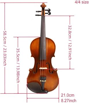 4/4 Full Size Violin Solid Wood Beginner Violin Set with Hard Case Bow Rosin Shoulder Rest Hand Carved Spruce Top Maple Back Ebony Fingerboard for Kids Adults Students