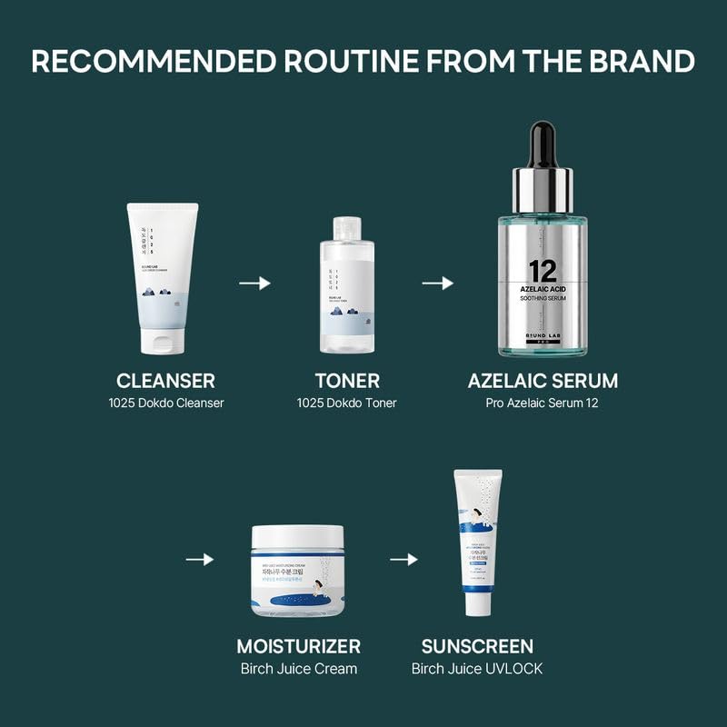 ROUND LAB Azelaic Acid 12 Soothing Serum, Facial Redness Serum for Acne-Prone & Irritated Skin, Blemish and Dark Spot Care, Lightweight Hydrating Blemish Care with Hyaluronic Acid, Korean Skin care