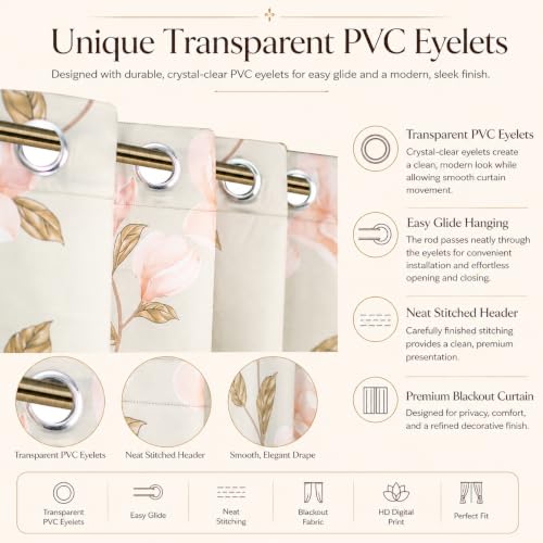 Image of Blackout Printed Window Curtains 5 Feet Long Set of 2 Curtains with Tie Back, Parda Windows, Printed Curtains for Living Room, Bedroom, 80-85% Blackout (5 Feet, Magnolia Mist)