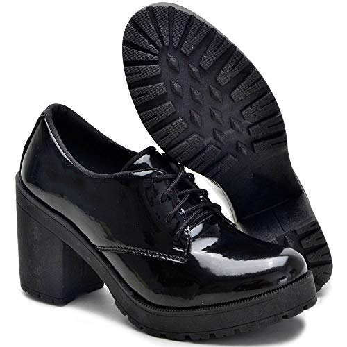 Sapato Oxford Feminino Casual Social Com Cadarço Sapatofranca Branco E Preto