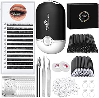 230PCS Eyelash Extension Supplies Kit with Fairy Lash Clusters 0.07D Curl Mix 8-15mm, USB Air Conditioning Blower, Lash Tweezers, Eye Gel Pads, Mascara Brushes, Micro Applicators Brushes for Beginners