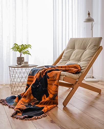 Cueerbot Throw Blanket For Couch，Indie Room Decor Black Cat And Halloween Pumpkin Cotton Blanket (Orange, Large 63X87 Inches) #TOP1