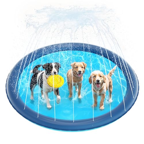 QPAU Splash Pad for Kids Dogs, 67in Anti-Slip Sprinkler Dog Pool ...