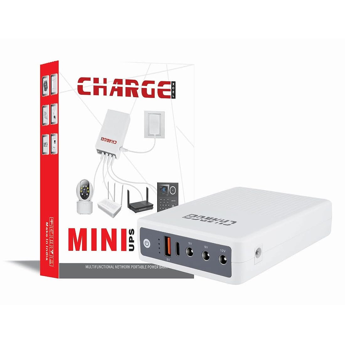 ChargeXcel Mini UPS for 12V, 9V, 5V WiFi Router Broadband Modem, Set top Box, CCTV, DVR, Biometric Fingerprint, Supports up to 0.5A - 3A Compact MiniUPS with Intelligent Charging Upto 6 Hours Backup