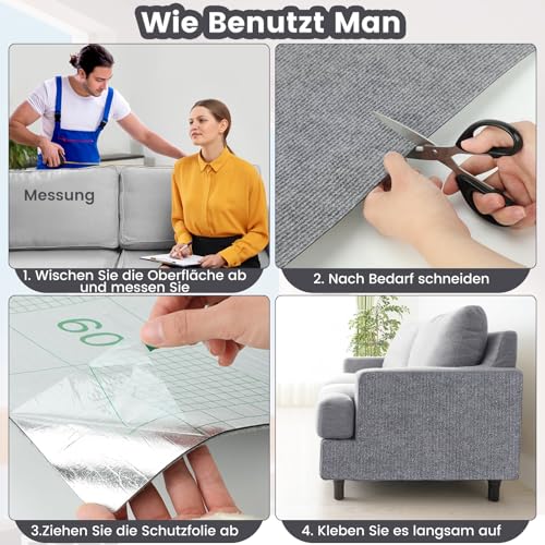 200 * 40CM Kratzmatte Selbstklebend, Selbstklebend Kratzmatte Katze, Kratzschutz Sofa Katze, DIY Kratzbretter kratzwand für Möbel Kratzteppich Couch-Schutz, Graublau