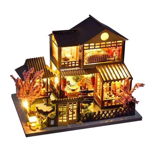 Puzzle en bois 3D de villa miniature avec LED : un artisanat d'art réaliste et raffiné