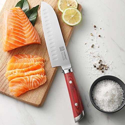 KEEMAKE Santoku Knife-7" Japanese Chef Knife-German High Carbon Stainless Steel-Ergonomic Pakkawood Handle-Multi Purpose-Cutlery for Meat & Veggie - Thumbnail 7