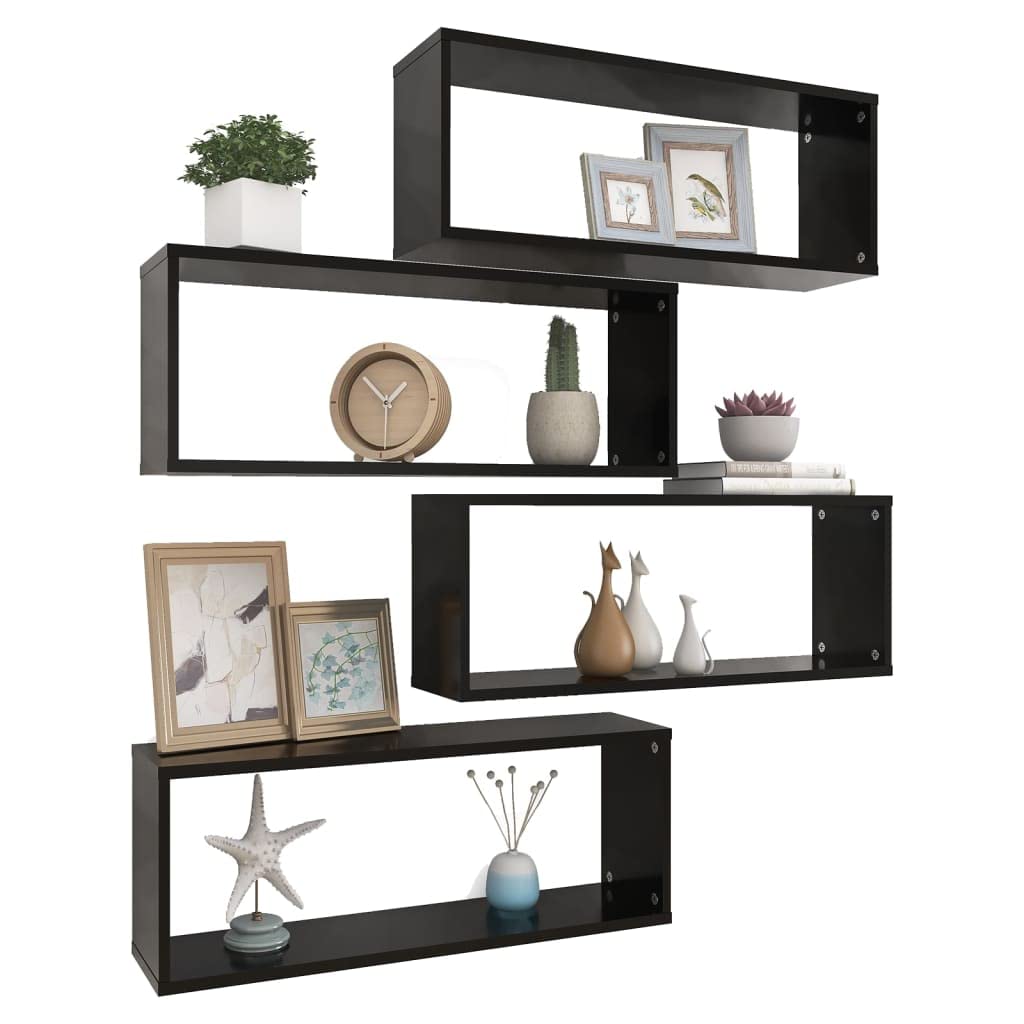 vidaXL 4X Würfelregal Wandregal Hängeregal Cube Lounge CD Regal Dekoregal Bücherregal Schweberegal Wandboard Regalwürfel Schwarz 60x15x23cm Holzwerkstoff