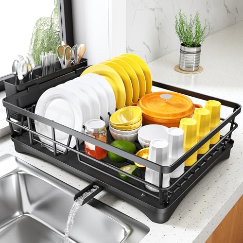 SNTD Dish Drying Rack for Kitchen Counter - Large Dish Rack with Drainboard, Rustproof Dish Drainer with Utensil Holder for Sink, Black by SNTD - Used condition - US$27.28