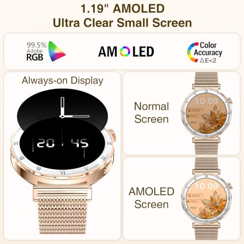 Image of Smart Watches for Women (Answer /Make Calls),1.19 inch AMOLED Slim Smartwatch with Heart Rate /Sleep Monitor,120+ Sport Modes Fitness Tracker with Bluetooth for iOS /Android Rose Gold
