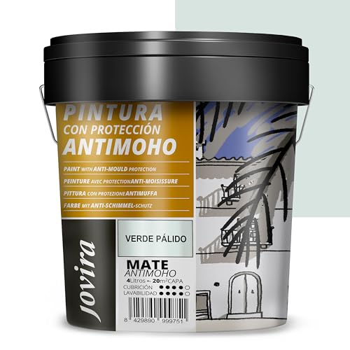 JOVIRA PINTURAS Pintura Antimoho, Evita el moho, resistente a la aparición de moho en paredes, aspecto mate. (4 Litros, Verde Pálido)