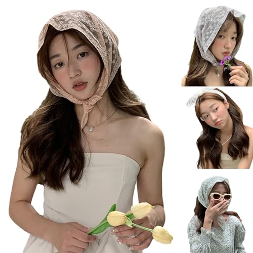 Delicate Flower Pattern Lace Headscarf Girls Hair Scarf Sheer Triangle Headband for Women Photo Hair Accessory2
