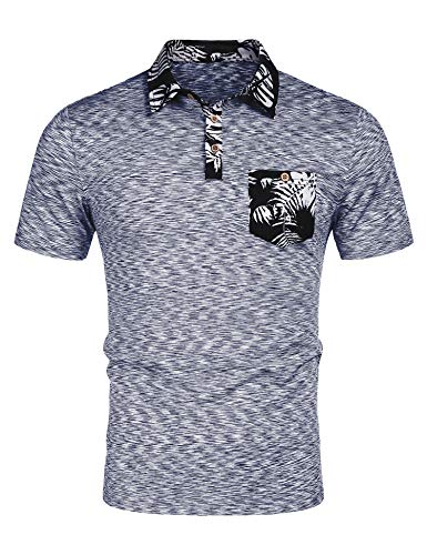 COOFANDY Mens Short Sleeve Polo Shirts Slim Fit Casual Contrast T Shirt (XX-Large, Navy Blue)