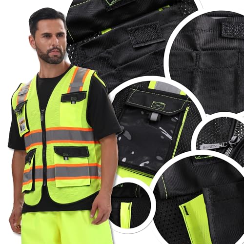 Image of JKSafety Hi Vis Reflective Safety Vests for Men Women High Visibility Vest with Pockets Mesh Fabric Construction Safety Apparel Neon Vest for Work (220-Black S)