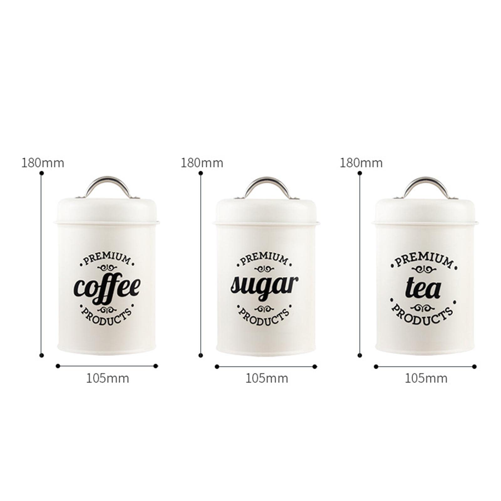 Barattoli da Cucina in Metallo Antiruggine da 3 Pezzi con Coperchi, Set per caffè, tè E Zucchero per Piano di Lavoro della Cucina, Scaffale, Armadio