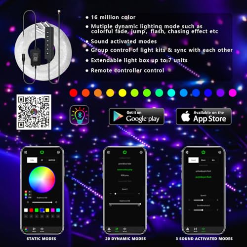 Image of AKEPO MIni Size 3.2W 6-Hole RGB Multi-Color Fiber Optic Lights, APP Control 13.1ft 240pcs*0.75mm /0.03in Optical Fiber Several Color Chasing Sound Activated Timer Star Ceiling Sky Light